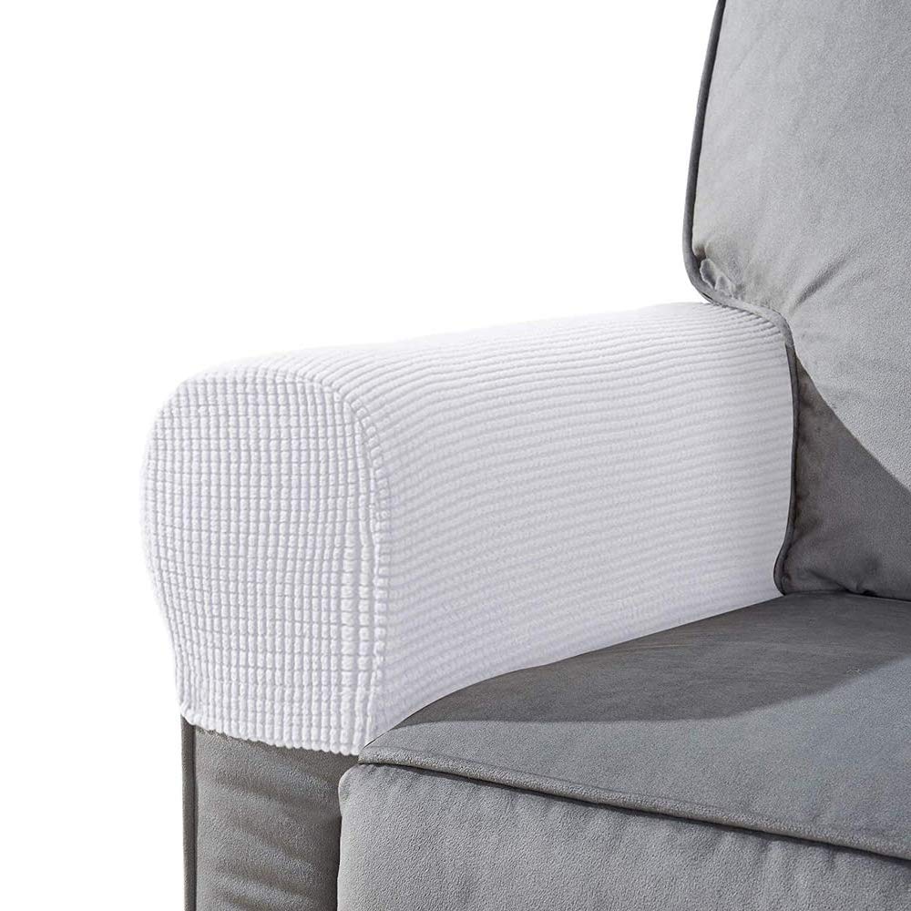 NEKOSUKI Arm Rest Covers Set, Set of 2 Stretch Armchair Covers for Arms, Spandex Polyester Sofa Arm Caps Non Slip Armrest Covers for Chairs Furniture Protector (White)