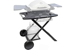 UIKJOY Portable Grill Cart for Weber Q Grills, Folding Grill Stand for Blackstone Griddle 17"-22", Grill Table for Weber Q1000, Q1200, Q2000, Grill Cart for Pizza Ovens under 25'' with Shelf for Gas Cylinder