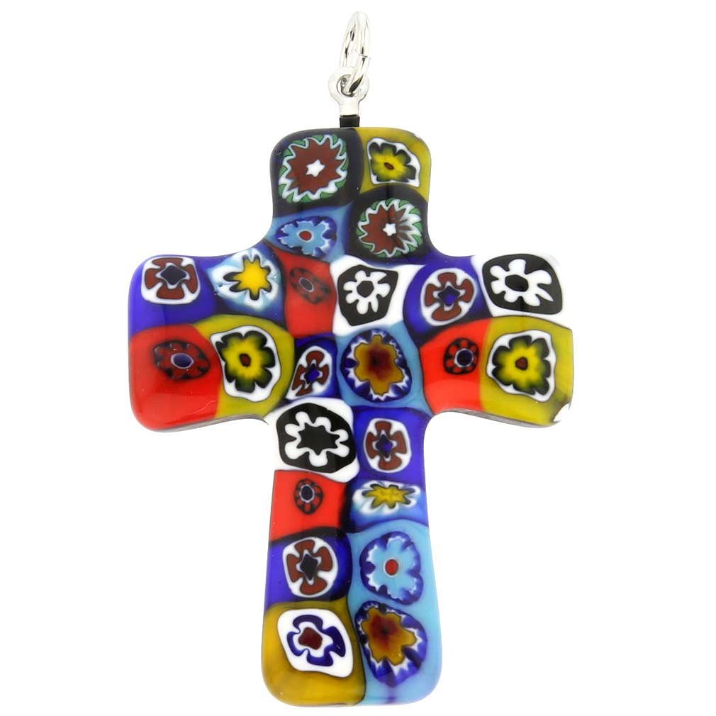 Glass Of Venice Murano Glass Color Splash Millefiori Cross Pendant