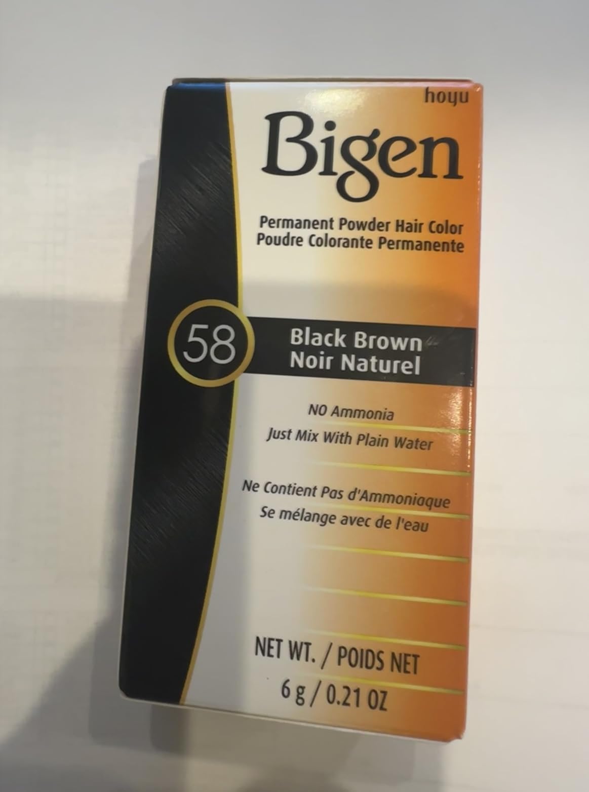 Bigen Permanent Powder Hair Color, #58 Black Brown - Color Powder 0.21 oz (6 g), Measuring Cup 1 pc. per box (Solstice)