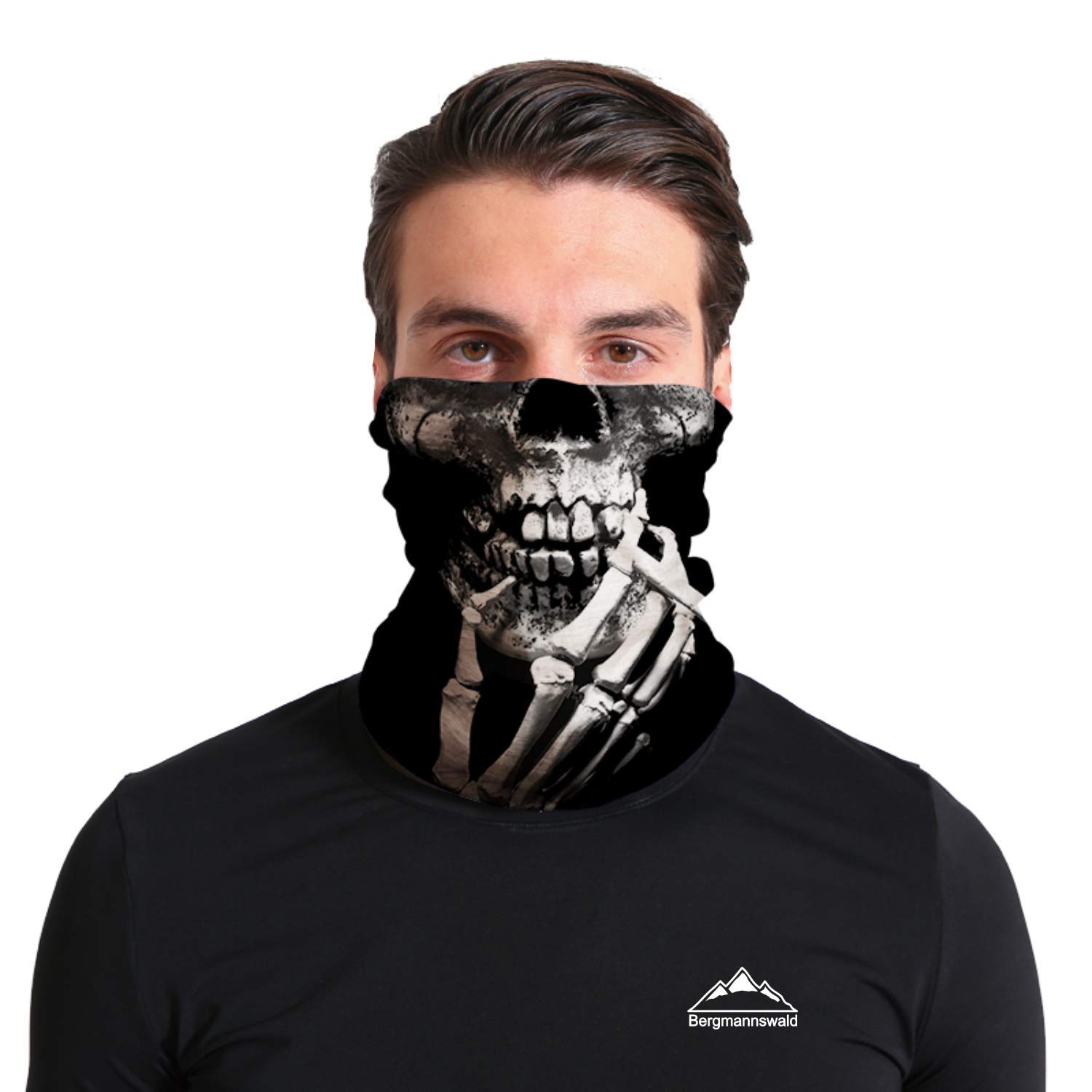Bergmannswald® Sewn-on multifunctional scarf, breathable and flexible, ideal for sports, travelling or motorcycling (smoking skull, pack of 1).