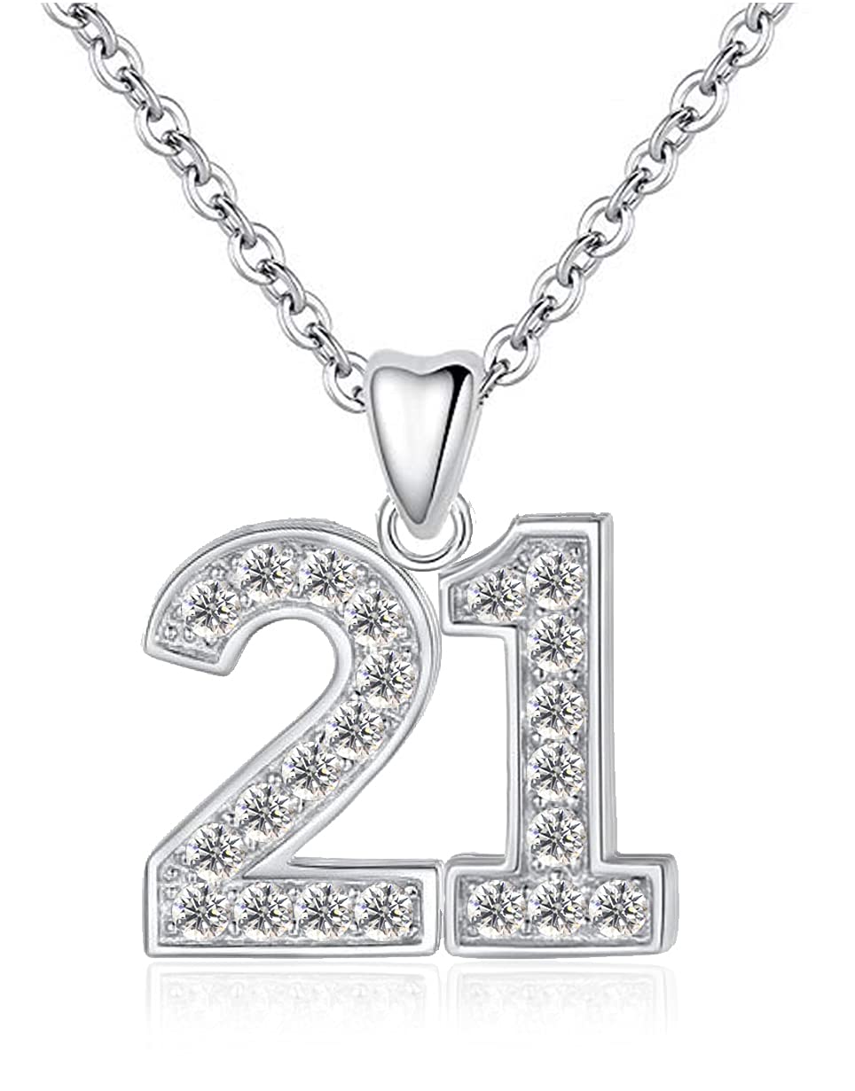 LSDesigns 21st Necklace Pendant & Chain 925 Sterling Silver Decorated with Sparkling Clear Crystals 21 Birthday Women Her Girls - Gift box