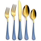 Moxinox 20-Piece Grey blue & Gold Silverware Set, 18/0 Stainless Steel Colorful Handle Flatware Set,Service for 4,Modern Cutlery Set Includes Dinner Knives Forks Spoons,Mirror Polished,Dishwasher Safe