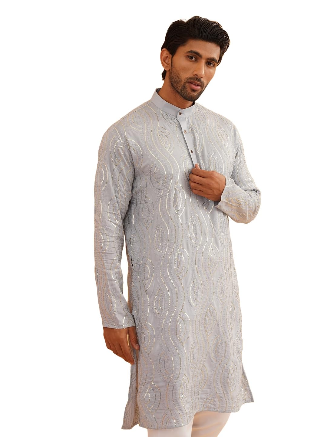 Photo 1 of ***CORRECT ITEM****Sojanya (Since 1958 Men'S Pure Cotton Grey Designer Only Long Kurta