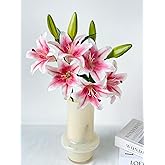 YalzoneMet 2 Pcs Pink Stargazer Lily Artificial Flowers for Decoration, 28 inch Long Stems Real Touch Latex Fake Flowers, Faux Silk Easter Lily for Spring Indoor Home Office Wedding Table Centerpiece