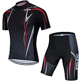 PSPORT Men's Cycling Jersey Shorts Sets Bike Clothing Suit Short Sleeve Road Bicycle Biking Clothes Black Cyclist Uniform