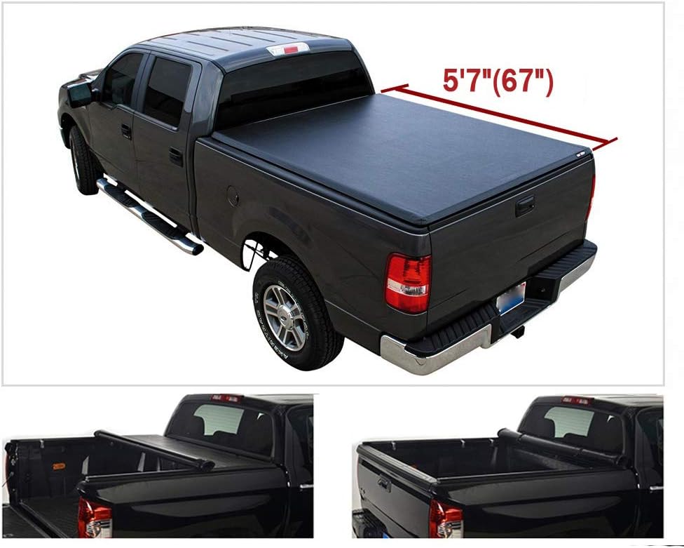 Riseking 5ft-7in. (67 inches) Short Bed Compatible with 2019-up Ram 1500 Soft Lock & Roll-up Truck Bed Qty1 Vinyl Waterproof Seal Tonneau Cover Assembly with Rails+Mounting Hardware R12101