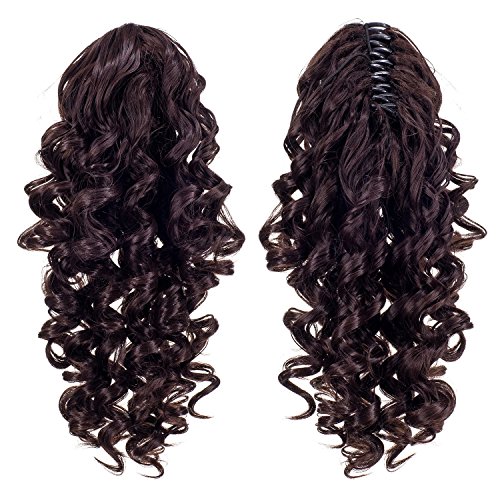 SWACC 12-Inch Short Screw Curls Claw Clip Ponytail Extensions Synthetic Clip in Drawstring Curly Ponytail Hairpiece Jaw Clip Hair Extension (Dark Brown-4#)