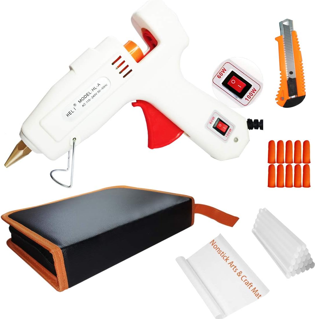 Hot Melt Glue Gun Kit 60W/100W with Carry Bag and 22 pcs Glue Sticks, for DIY, Arts & Crafts Projects, Sealing and Quick Repairs, Light and Heavy Duty in Home and Office…