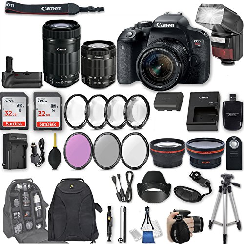 Canon-EOS-Rebel-T7i-DSLR-Camera-with-EF-S-18-55mm-f4-56-IS-STM-Lens-EF-S-55-250mm-f4-56-IS-STM-Lens-2Pcs-32GB-Sandisk-SD-Memory-Automatic-Flash-Battery-Grip-Filter-Macro-Kits-More