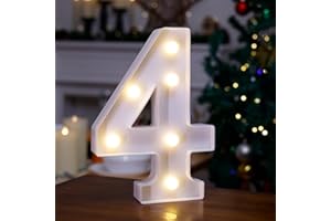 TRONSBOO LED Marquee Sign Light Up Letters, 26 Alphabet Light Up Letters Sign, Battery Powered LED Letter Lights for Night Light, Wedding, Birthday, Party, Christmas or Home Decor(Number 4, Warm White)