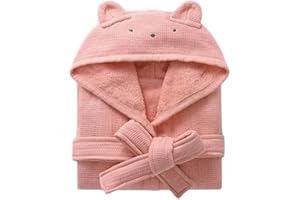 Kids Hooded Bathrobe 100% Cotton Pajama Robe, Boys and Girls Soft Towel Morning Gown, 2-9 Spa Hooded Toddler Long Bathrobe