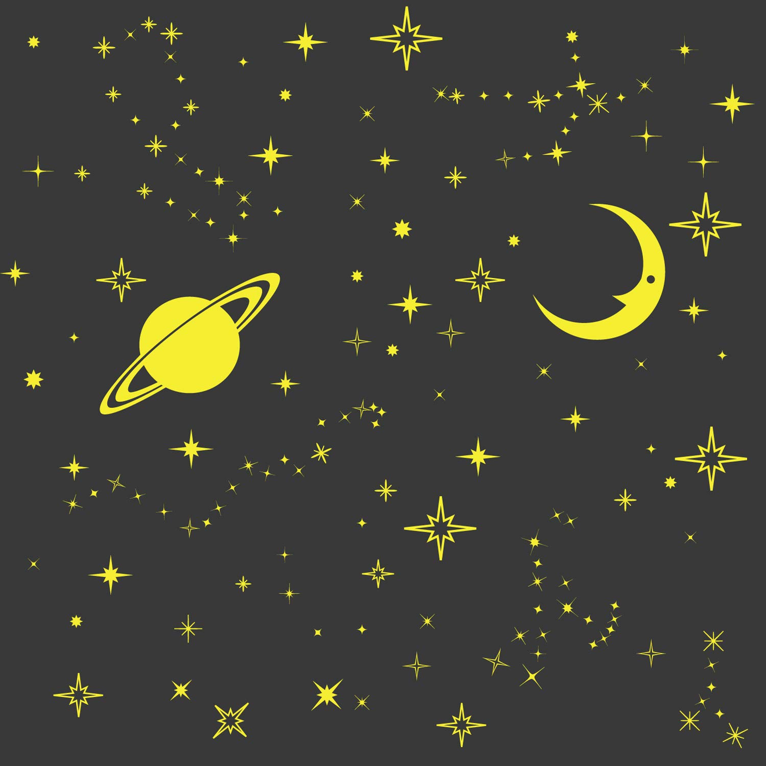 WALPLUS 131Pcs Wall Stickers Glow in Dark Stars and Moon Removable Self-Adhesive Mural Art Decals Vinyl Home Decoration DIY Living Bedroom Office Décor Wallpaper Kids Room Gift