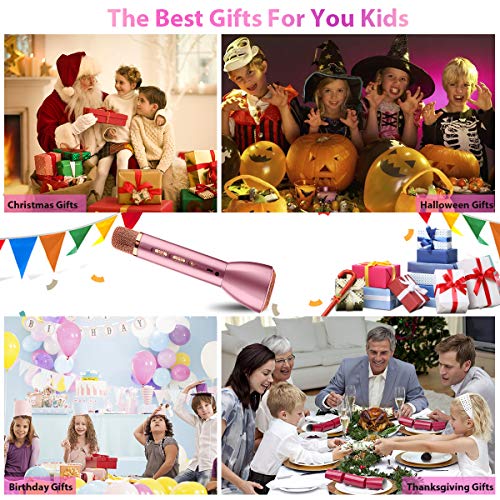 Karaoke Microphone for Kids, Kids Microphone Bluetooth With Speaker Wireless Echo Child Karaoke Mic Portable Cordless Singing Machine for Music Boys Girls Adult Party Gift Andriod IOS Phones (Pink)