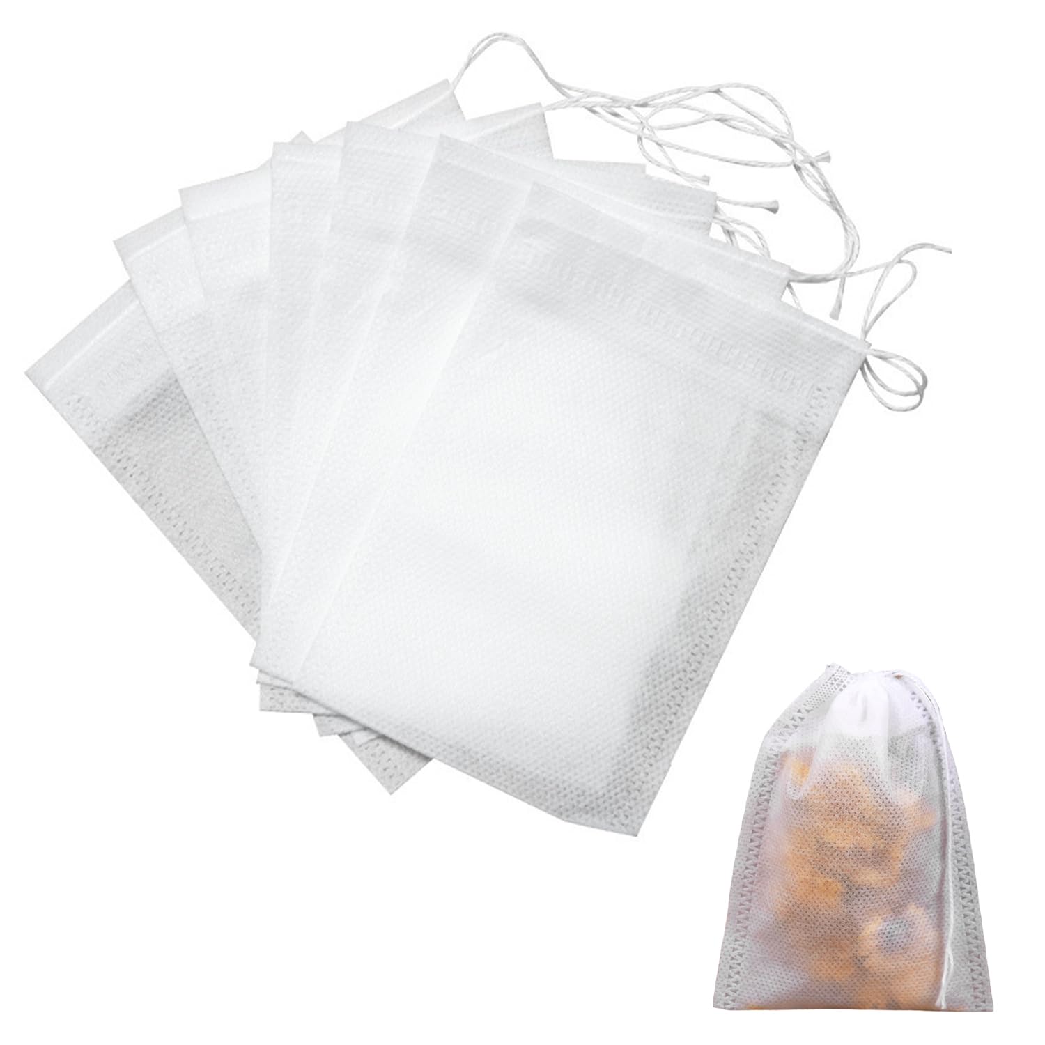 SYEYCW 300 Pcs Empty Tea Bags, Reusable Tea Bags for Loose Tea, White Disposable Tea Filter Bags, 5 × 7 cm Mesh Bags with Drawstring, Barrier Bags, for Spices Storage, Loose Tea, Coffe, Cooking