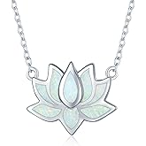 CUOKA MIRACLE Lotus Necklace 925 Sterling Silver Opal Pendant Necklace Lotus Flower Necklace Yoga Necklace Gift for Women Mom
