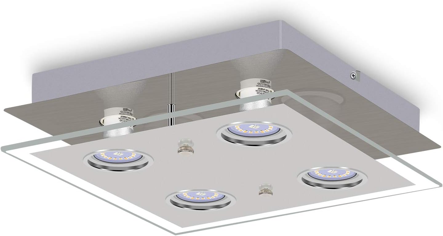 HiBay Modern Ceiling Light Chrome LED Kitchen Spotlight Fittings 4 Way Ceiling Spots GU10 Square Flush Lamp 240V for Bedroom Living Room