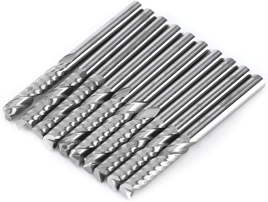 Spiral Router Bits Set,10Pcs Tungsten Carbide Spiral End Mills Single Flute Milling Cutter CNC Router Bits 4Mm Shank