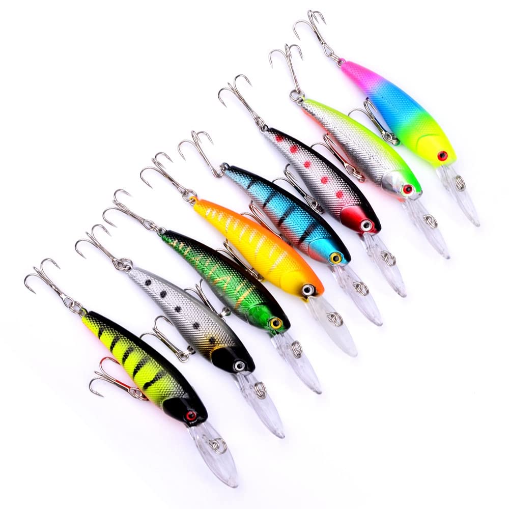 OriGlam 8pcs Fishing Lures Set - Minnow Swimbait Bass Trout Baits, Artificial Minnow Lures for Bass, Trout, Salmon