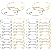 SOFPLATE 40Pcs Gold Expandable Bangle Bracelets Adjustable Wire Bangles Set Iron Hypoallergenic Thin Round Silver Blank Wristband for Jewelry Making Supplies Bracelets Accessories DIY Crafts Beginner