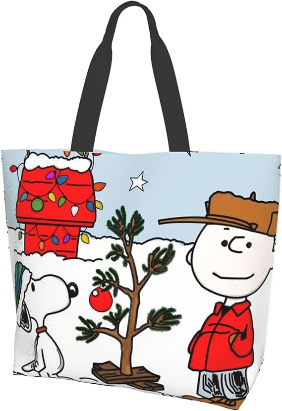 Amazon スヌーピーとチャーリーブラウンがクリスマスを祝う2 エコバッグ 大容量 撥水 軽量 洗濯可 おしゃれ かわいい 買い物バッグ レディース Qhddp エコバッグ 買い物バッグ