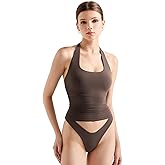 SUUKSESS Women Halter Tank Tops Double Lined Backless Y2K Trendy Going Out Tops