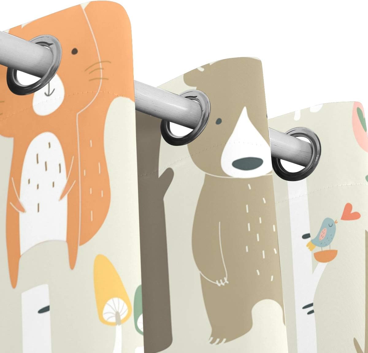 ISAOA Birch Forest Animals Fox Rabbit Window Curtains for for Livingroom Bedroom Kids Room,84x55 Inches,2 Panels Eyelet Blackout Curtains - Image 4