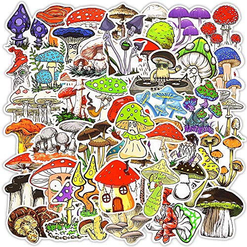 50 Pcs Vinyl Mushroom Stickers Waterproof Mushroom Sticker Pack for Water Bottle Hydro Flask Laptop Skateboard Luggage Bike Car