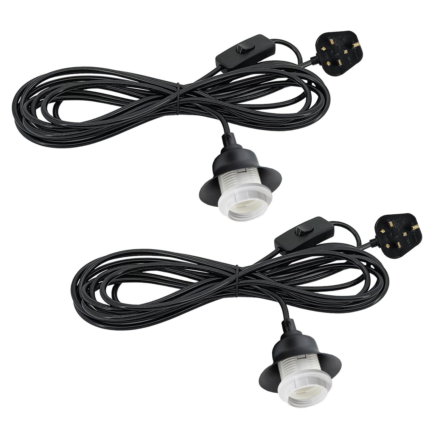 2 Pack Plug in Pendant Light Cord Kit, 4.5M Cable E27 Lamp Holder with On/Off Switch, Plug in Ceiling Light, Hanging Light Kit, Pendant Lighting Fitting, Rural Style Decoration, Minimalist Lighting