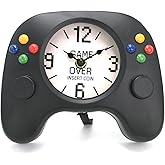AOROTOE Gamepad-Shaped Wall Clock, Mantel Clock for Gamers, Metal, Black, 7.4 x 6.0 inches, Quiet Sweep Second Movement, Unique Video Game Decor