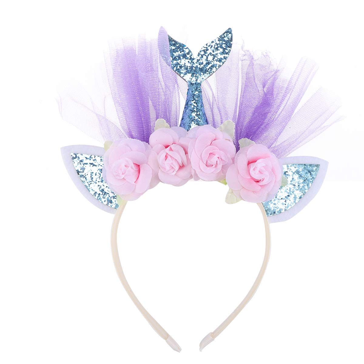 Lurrose Glitter Mermaid Headband Cute Cat Ear Hair Bands Mesh Hair Hoop Headdress Party Supplies Decorations for Baby Girls Kids (Blue)
