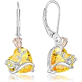 Oskani Dangle Drop Leverback Earrings for Women 925 Sterling Silver Rose Flower Earrings, 5A Cubic Zirconia Birthstone Jewelry Gifts for Valentines, Mothers Day