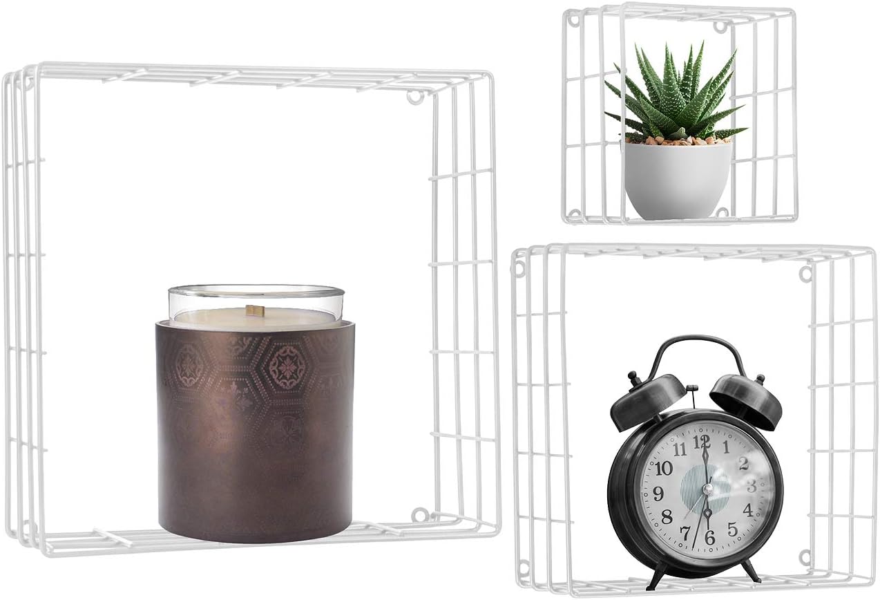 Sorbus Floating Square Shelves (Metal Square - White)