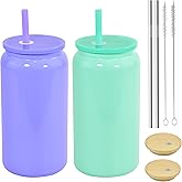 Icesip 16oz Stainless Steel Tumbler, 2Pack Double Wall Insulated Mason Jar, Sublimation Beer Can with Lids and Straws, Iced Coffee Cups for Water Cola Coffee Soda Tea