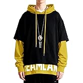 Covisoty Mens Colorblock Hoodie Casual Patchwork Soft Cotton Pullover Letter Print japanese Hooded Sweatshirt with Design