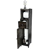 Bamboo FreeStanding Toilet Paper Holder with Storage Drawer & Shelf, Slim Cabinet for Small Spaces/Bathroom, Wipes Storage (Vintage Black)