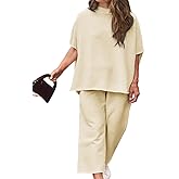Beautife Women's Plus Size 2 Piece Outfits 3/4 Batwing Sleeve Capelet Crew Neck Pullover Top Wide Leg Pants Lounge Set