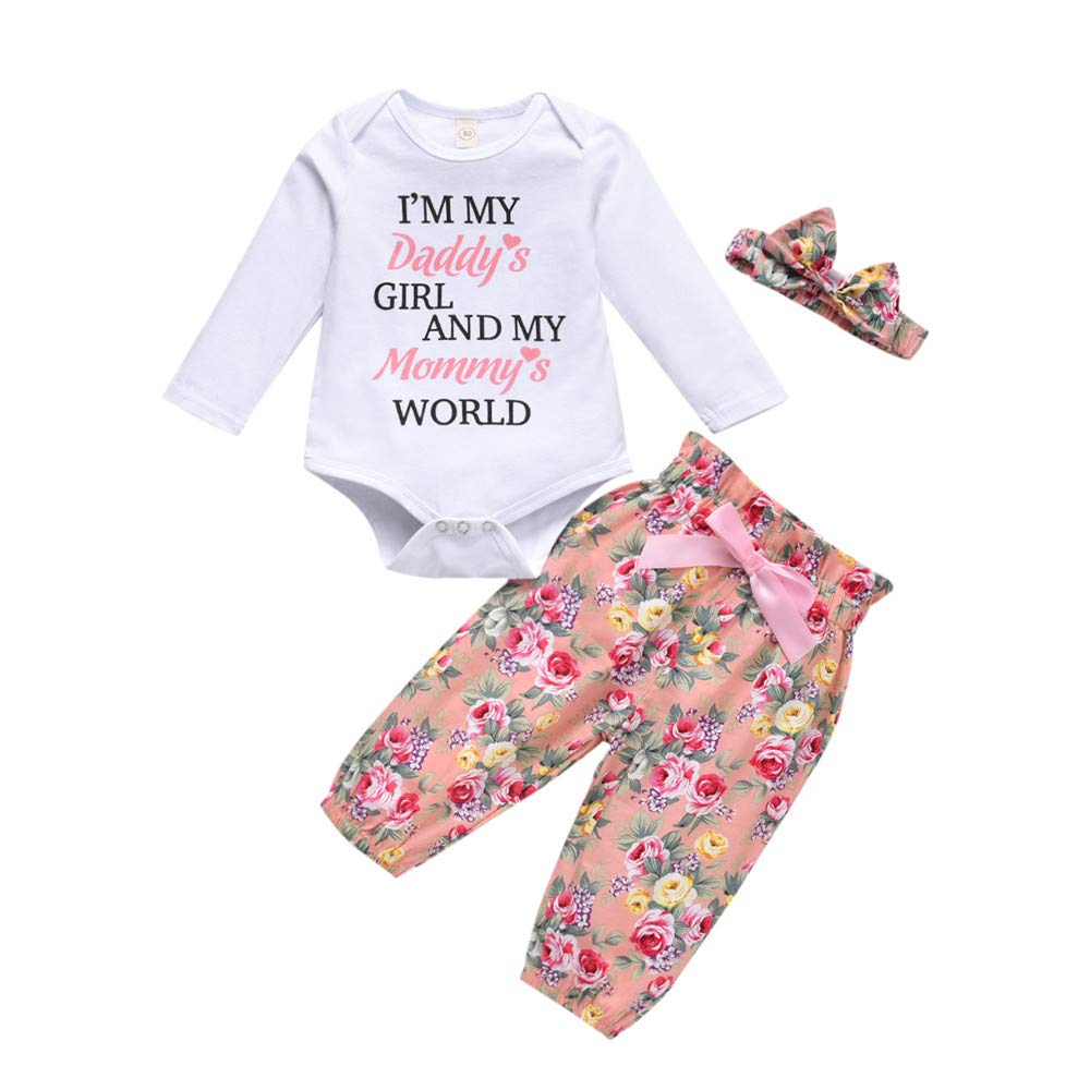 Honykids 3PCS Newborn Baby Girl Romper Jumpsuit Bodysuit +Pants Shorts+Headband Outfit Set