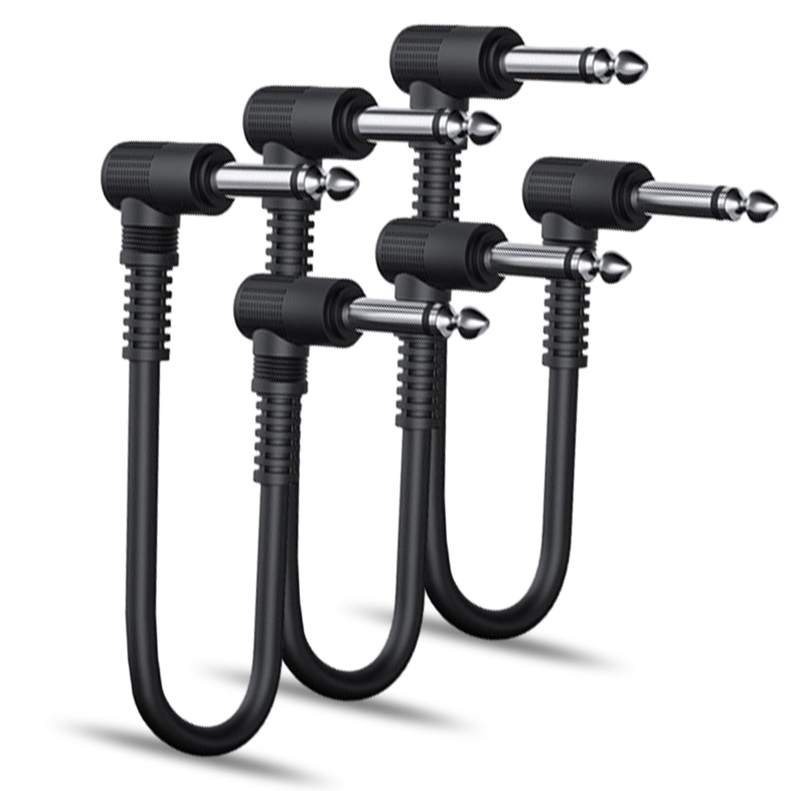 QttvbTna 3 Pcs Guitar Patch Cable, 6inch/15cm Black Bass Effects Pedalboard Cord, 1/4" TS Right Angle Plug Instrument Cable for Effect Pedal