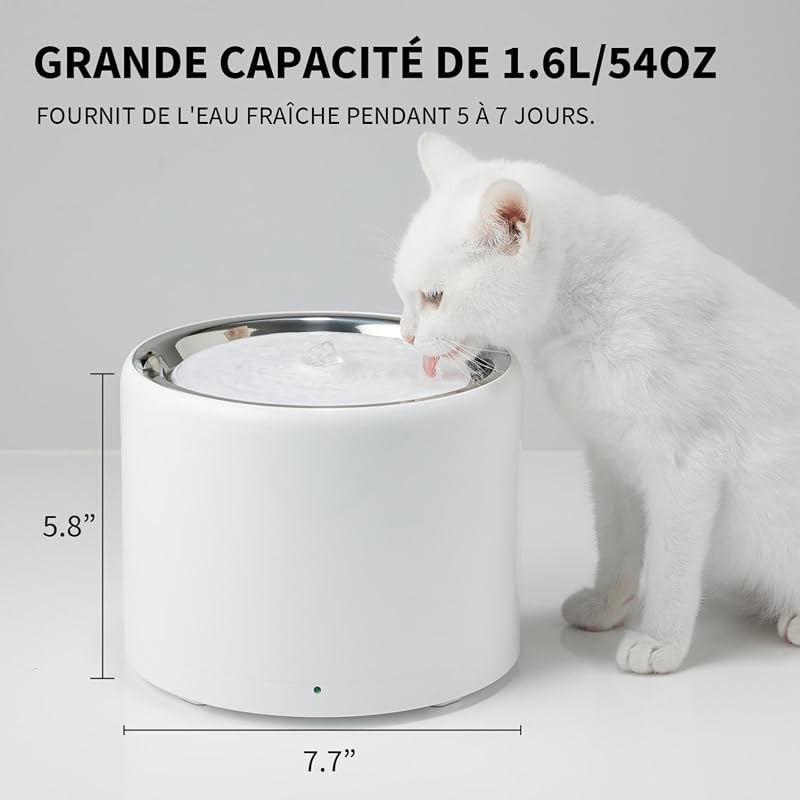 Fontaine a Eau Chat sans Fil, Distributeur d'eau Intelligent Automatique pour Chats et Chiens, Réservoir Intérieur en Acier Inoxydable, Pas Facile à Elever des Bactéries