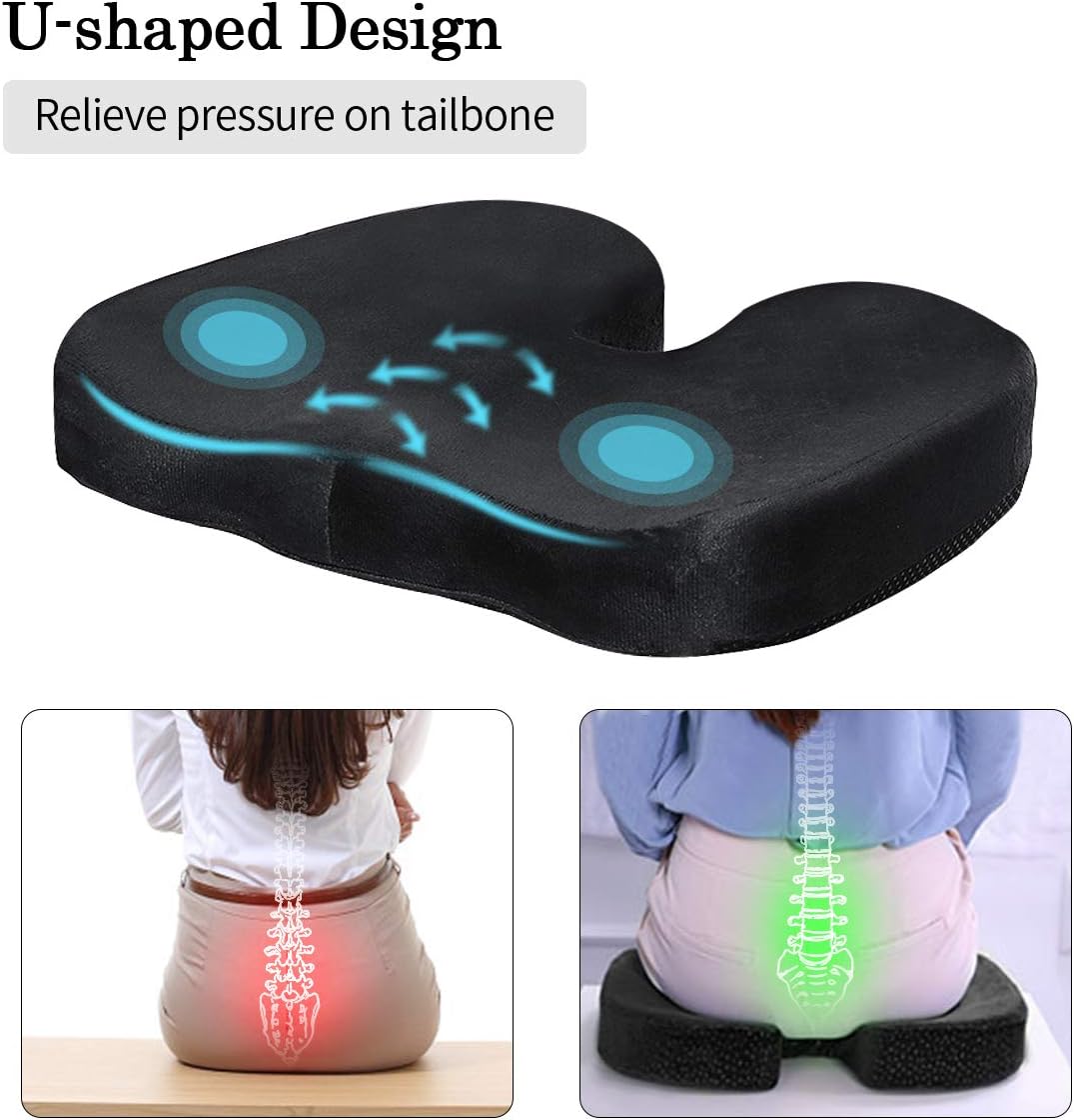 ESSORT Memory Foam Back and Seat Cushions Combo, Orthopedic Coccyx Chair and Lumbar Pillow, Boxed Pad and Back Support for Office Chair, Car, Wheelchair, Relieves Tailbone Pain, Sciatica & Back Pain: Office Products