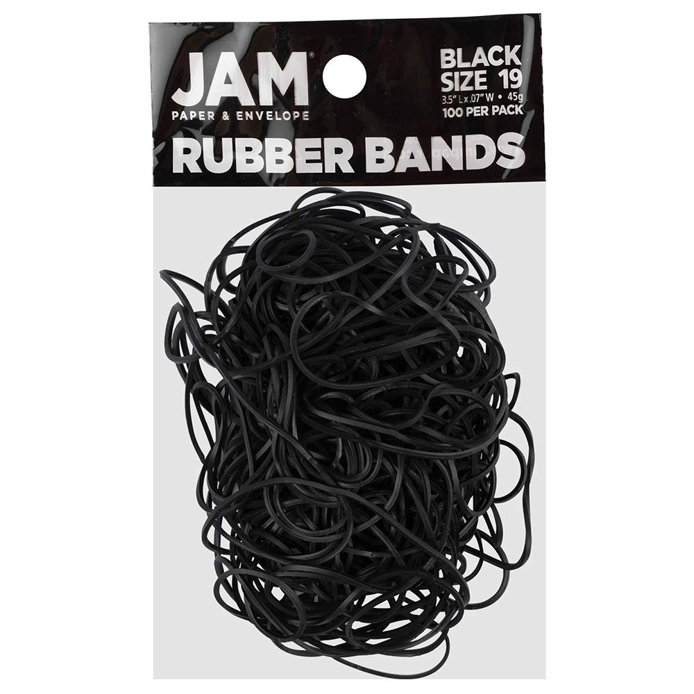 JAM PAPER Durable Rubber Bands - Size 19 - Black Multi-Purpose Rubberbands - 100/Pack