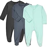 Aablexema Baby Pajamas Bamboo Rayon Zipper, 3pcs Unisex Infant Outfit with Mitten One Piece Footie Sleepwear