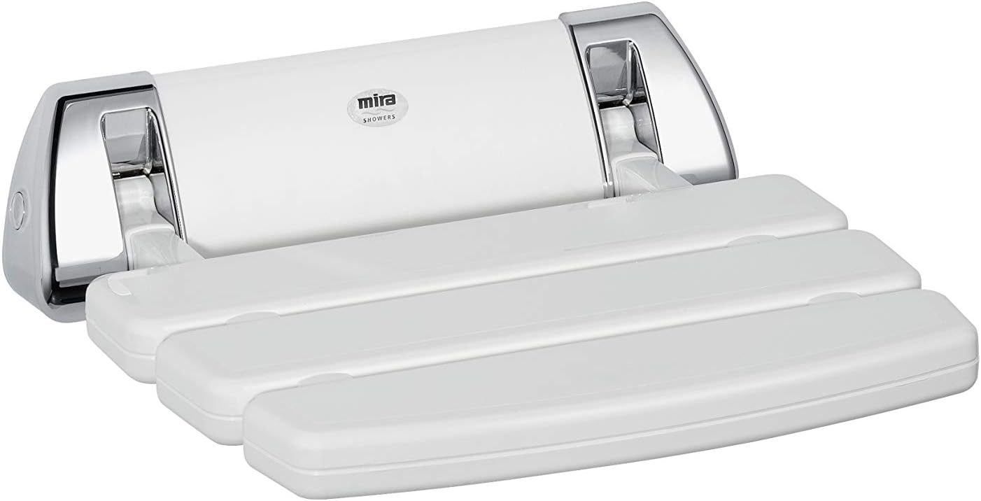 Mira Showers 2.1536.129 Wall Mounted Folding Shower Seat, White/Chrome