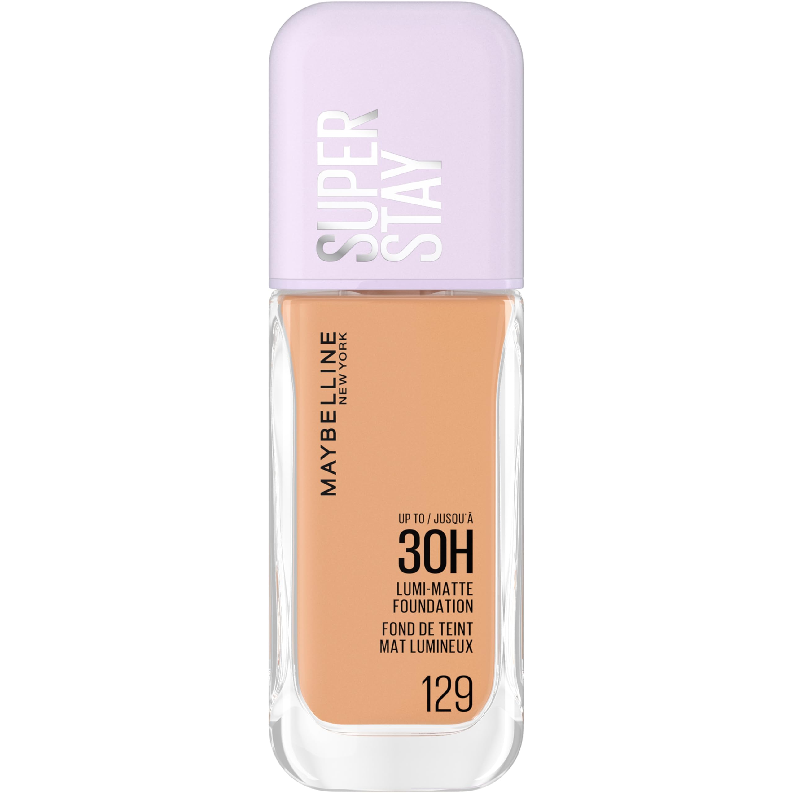 Maybelline New York Super Stay up to 30HR Lumi-Matte Foundation, Medium-Full Coverage, Vegan Formula*, Amino Acids, Niacinamide, Vitamin E, All Day Wear - Shade: 129