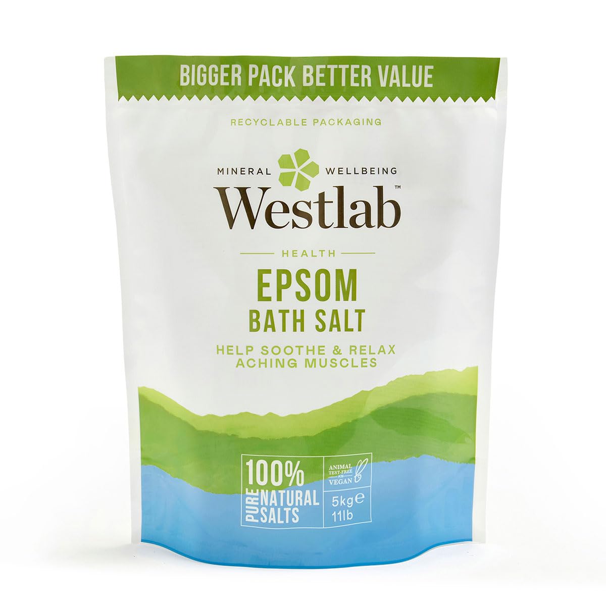 Westlab - Reviving Epsom Salt - 5kg Resealable Pouch - 100% Natural, Pure & Unscented Mineral Salts - Supports Sleep and Relieves Aching Muscles