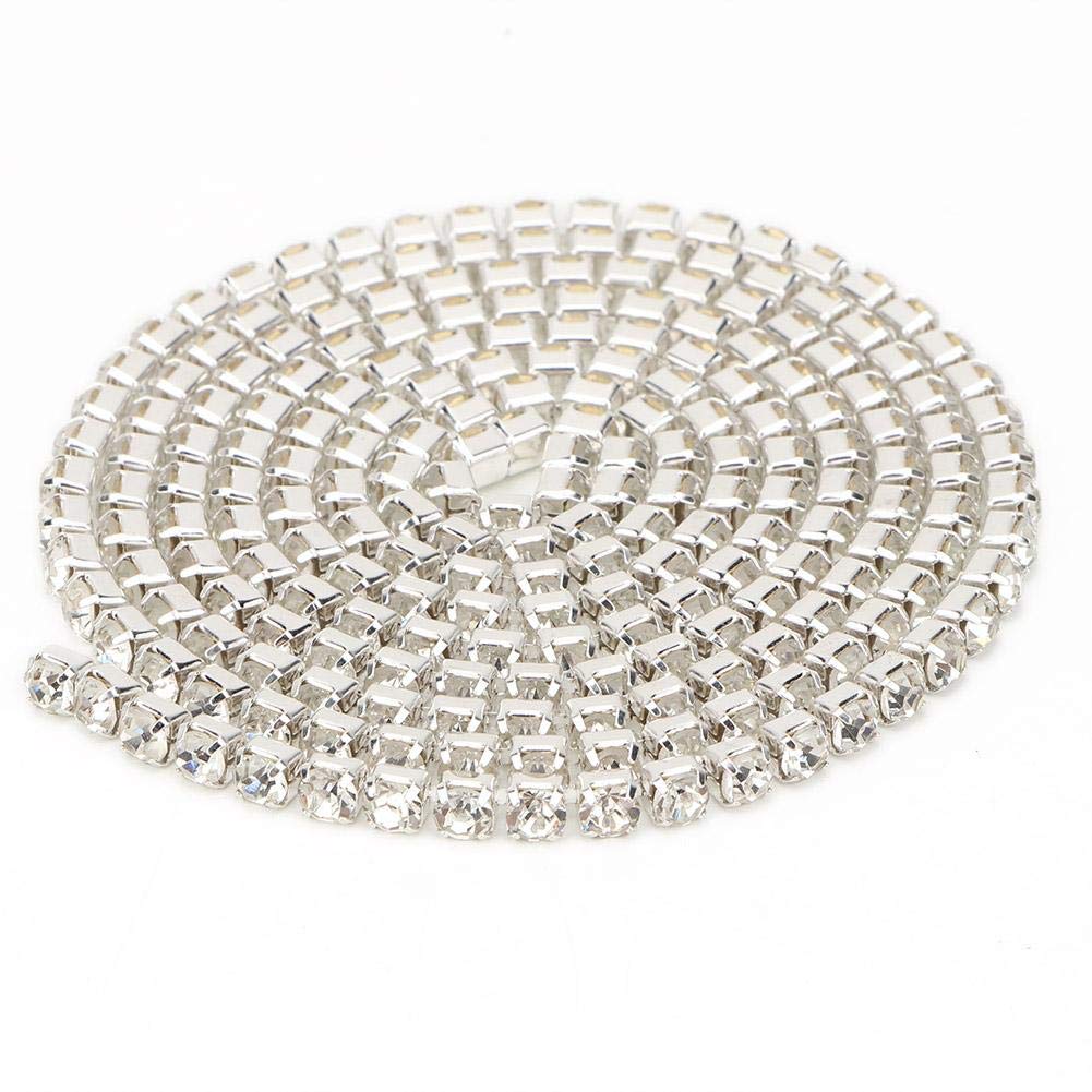10 Yard Rhinestone Chain, Rhinestones Trim Chain Bridal Dress Applique for Wedding Dress Necklace Headwear[#03 SS8=2.5MM,340pcs/m,Silver Base White Diamond]
