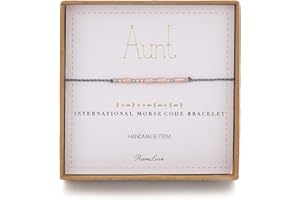 RareLove Aunt Morse Code Bracelets Best Aunt Christmas Gift Women Rose Golden Beads Grey String Bracelet