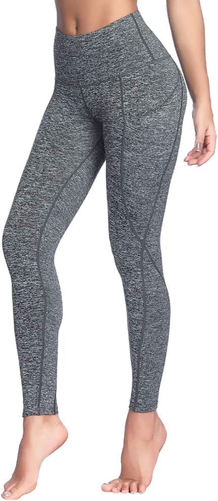 Zenwow Women's Sports Leggings High Waist Yoga Pants Gym Workout Running Tights Back Zipper Pocket (Dark Grey Space Dye, Small)