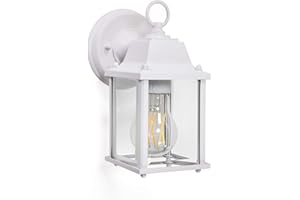 CORAMDEO Outdoor Wall Porch Light, Wall Sconce for Porch, Patio, Deck and More, E26 Medium Base Socket, Suitable for Wet Location, White Powder Coat Cast Aluminum with Beveled Glass